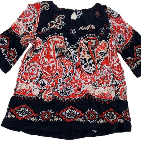 Ann Taylor LOFT Top Womens X Small Red‎ Black Paisley Floral Shift Blouse Top - Picture 2 of 7